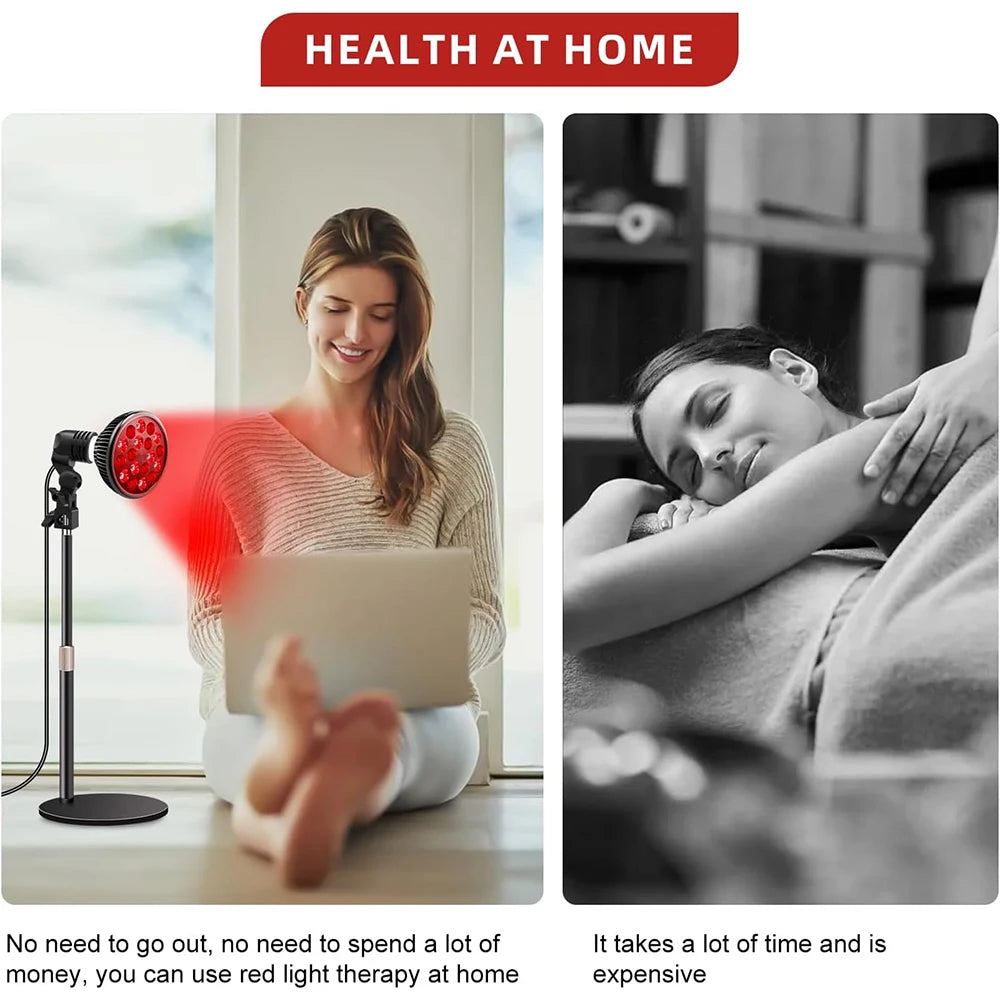 E27 Red&Near Infrared Light Therapy Lamp-LED for Face Body Treatment Pain Relief ,Adjustable Stand,18 LEDs 660nm&850nm Combo