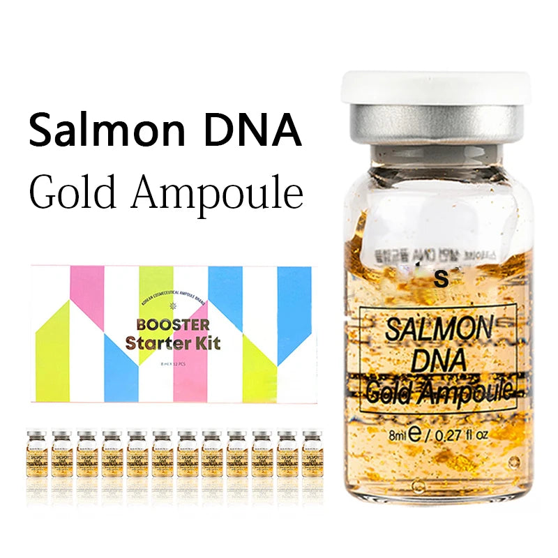 8ml Salmon DNA Gold Ampoule Skin Booster Serum Kit Natural Brightening Whitening Moisturizing Face Skin Care