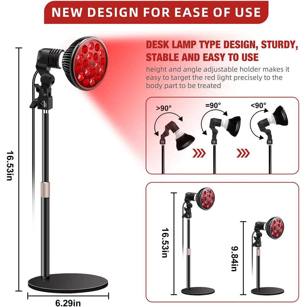 E27 Red&Near Infrared Light Therapy Lamp-LED for Face Body Treatment Pain Relief ,Adjustable Stand,18 LEDs 660nm&850nm Combo