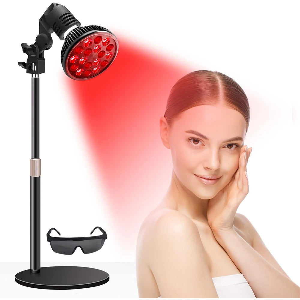 E27 Red&Near Infrared Light Therapy Lamp-LED for Face Body Treatment Pain Relief ,Adjustable Stand,18 LEDs 660nm&850nm Combo