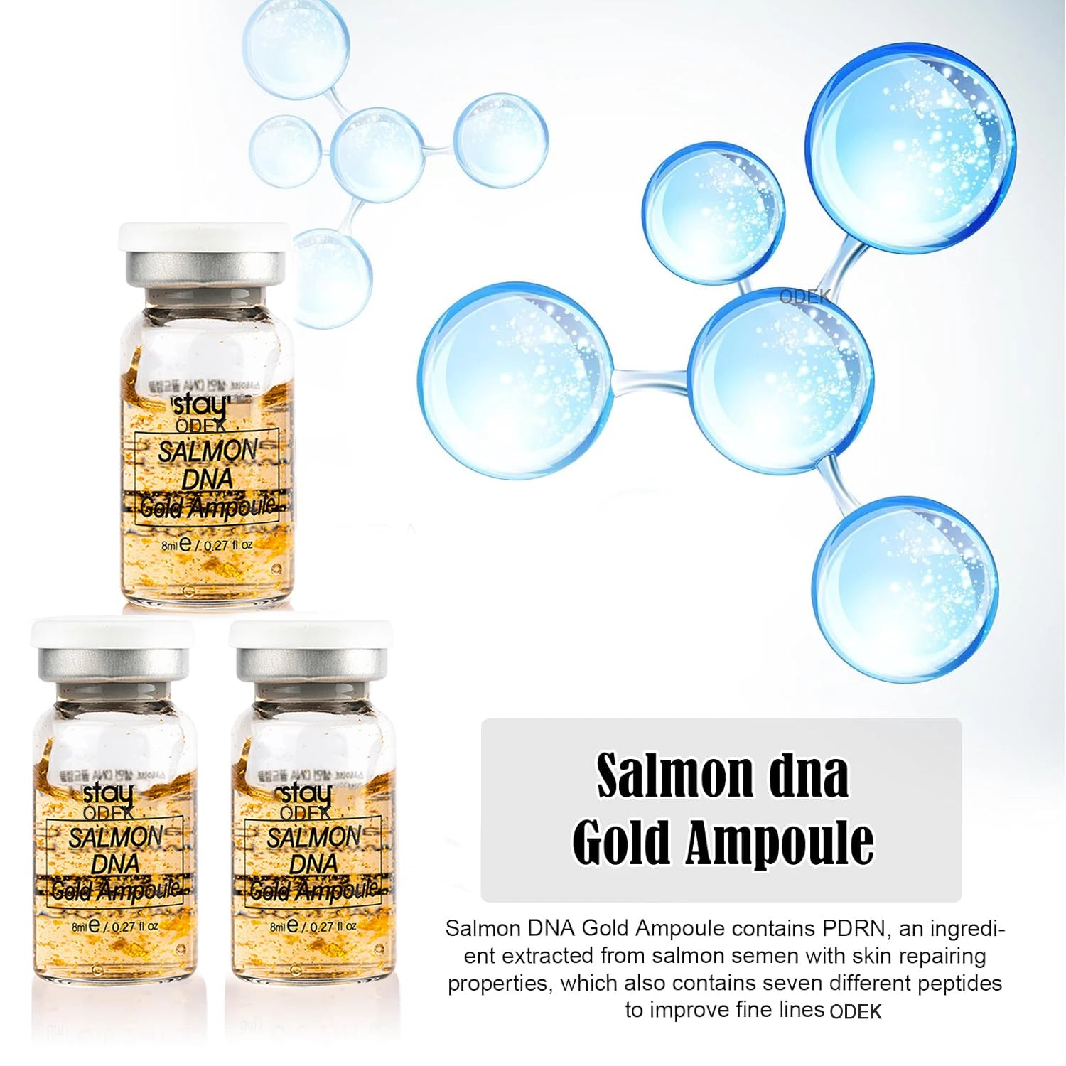 8ml Salmon DNA Gold Ampoule Skin Booster Serum Kit Natural Brightening Whitening Moisturizing Face Skin Care